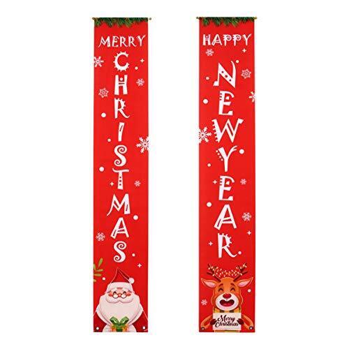 Merry Christmas Banner New Year Hanging Porch Sign Red Color