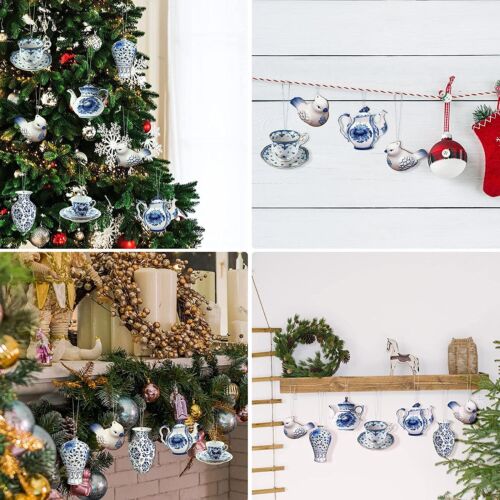 Christmas Chinoiserie Ornaments Hanging Pendant Blue and White Porcelain 32PCS