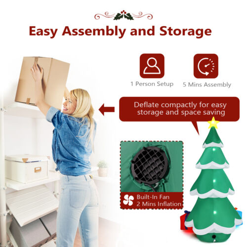 7.7ft Tall Lighted Inflatable Christmas Tree Outdoor Decor with 3 Gift Boxes