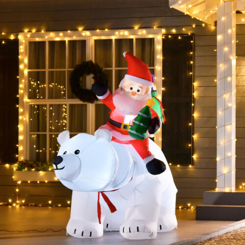 6' Inflatable Christmas Santa Claus Riding Bear, Blow-Up Outdoor Display w/ LEDs