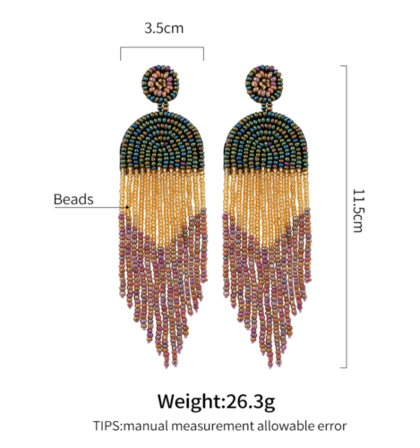 Bohemian Seed Beads Tassel Fringe Drop Earrings Handmade Ethnic Jewelry