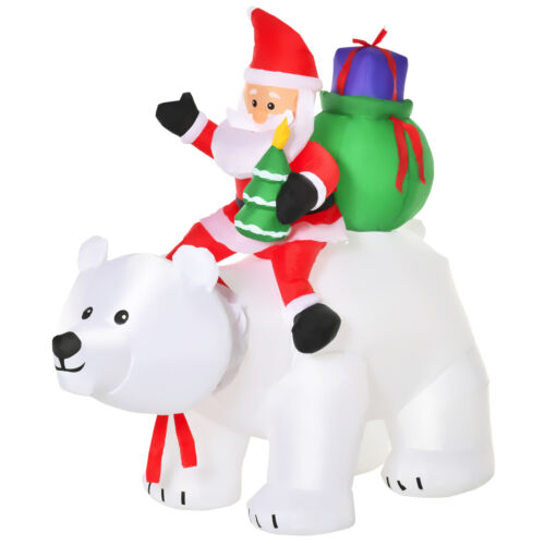 6' Inflatable Christmas Santa Claus Riding Bear, Blow-Up Outdoor Display w/ LEDs