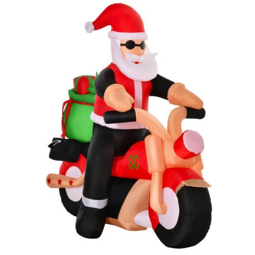 6' Long Santa Riding A Motorcycle Inflatable Christmas Lawn Outdoor LED