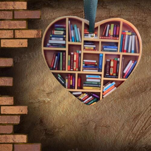 Book Lovers Heart-Shaped Bookshelf Pendant Ornament Christmas Tree Decor Gifts