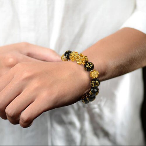 Feng Shui Black Obsidian Beads Bracelet Attract Wealth & Good Luck