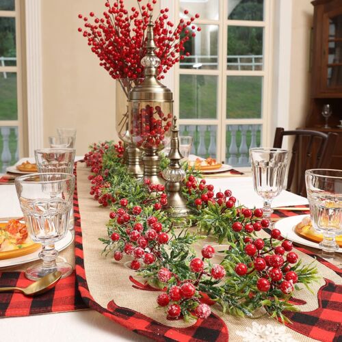 Pre Lit Artificial Christmas Wreath Garland with Lights Red Berries Xmas Decor