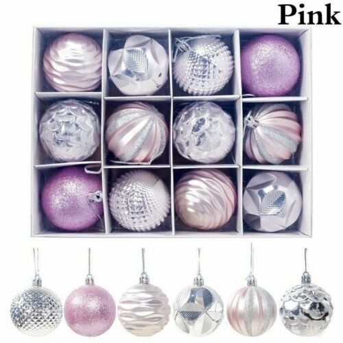 12Pcs/Box Christmas Glitter Balls Ornaments Xmas Tree Ball Hanging Party Decor