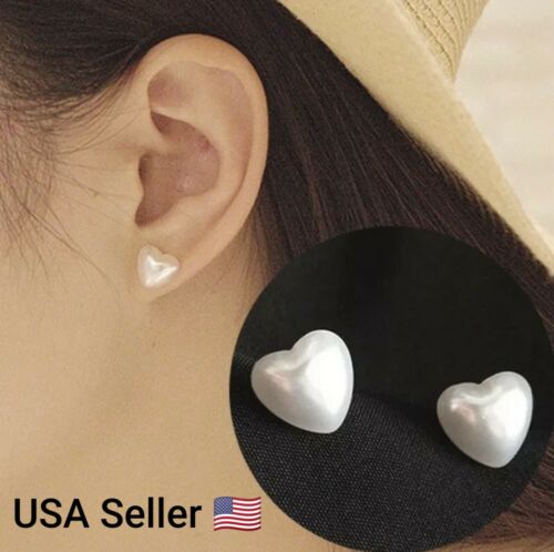 Cute Heart Simulated Pearls Stud Earrings Fashion Jewelry Women Earring