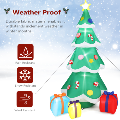 7.7ft Tall Lighted Inflatable Christmas Tree Outdoor Decor with 3 Gift Boxes