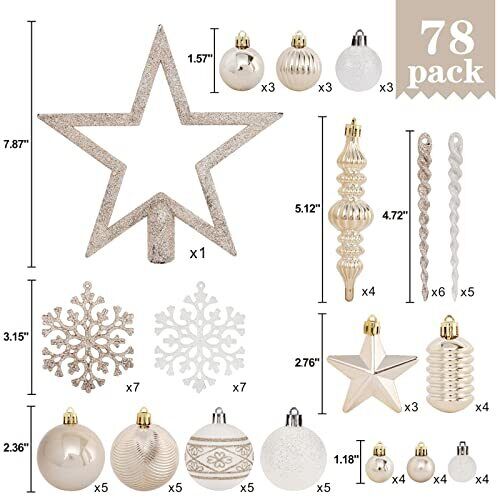 Christmas Tree Ornaments Set 78 Pack Christmas Ornaments Decorations for Christmas