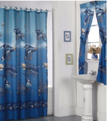 Shower Curtain Drapes  Bathroom Window Set w/ Liner Rings