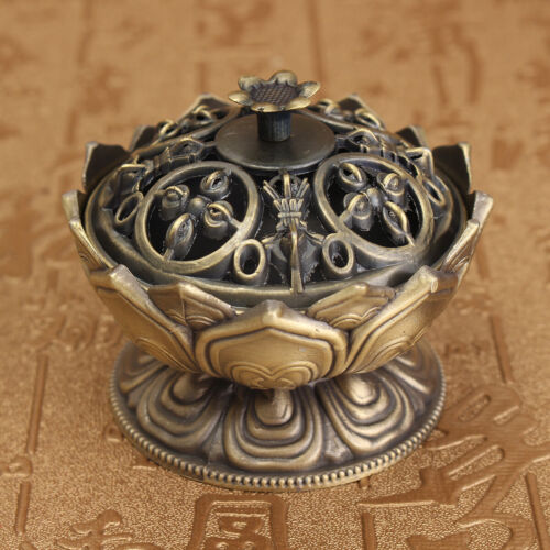 Lotus Cone Incense Burner Holder Flower Statue Censer Home Office Decor