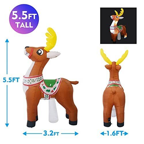 5.5 FT Height Christmas Inflatables Outdoor Reindeer Blow Up Yard Decor