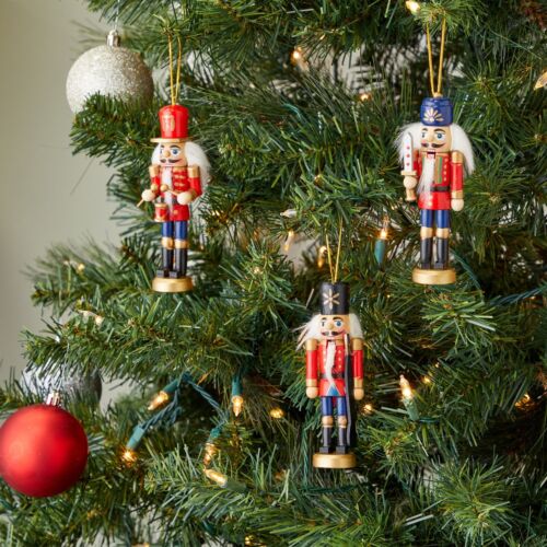 6 Pack Wood Nutcracker Ornaments for Christmas Tree in 6 Designs, 1 x 5 Inch