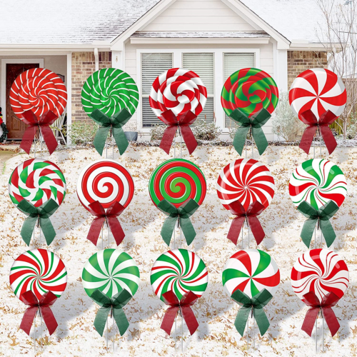 Christmas Outdoor Yard Signs Peppermint Corrugated Yard Decorations