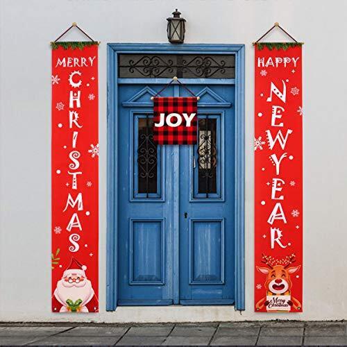 Merry Christmas Banner New Year Hanging Porch Sign Red Color