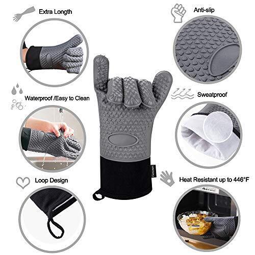 BBQ Gloves,Heat Resistant Silicone Grilling Gloves,Long Waterproof