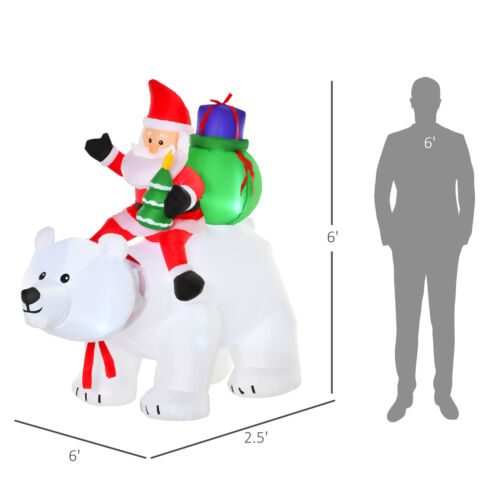 6' Inflatable Christmas Santa Claus Riding Bear, Blow-Up Outdoor Display w/ LEDs