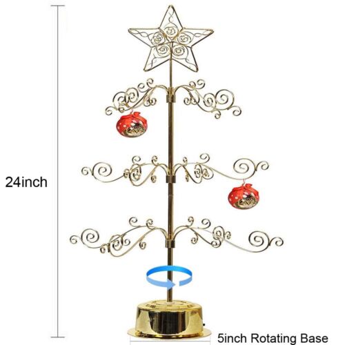 Metal Ornament Display Tree Stand Rotating Christmas Tree 24" Gold