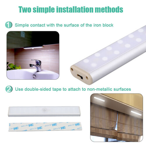 60 LED Motion Sensor Under Cabinet Closet Light USB Rechargeable Kitchen Lamp