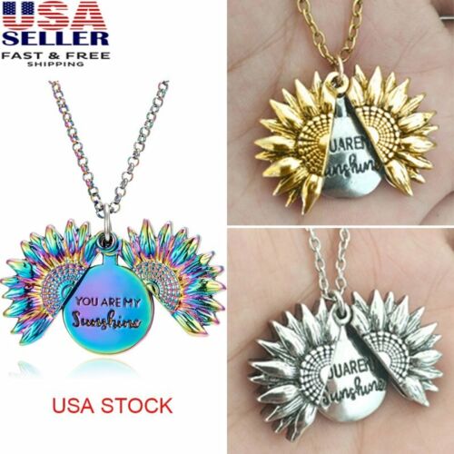You Are My Sunshine Boho Sunflower Pendant Locket Woman Necklace Jewelry US