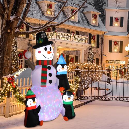 6ft Christmas Inflatable Snowman Penguins LED Rotating Light Outdoor Yard Decor