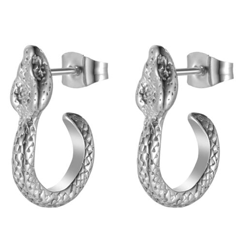 2Pcs Punk Stainless Steel Snake Dangle Ear Stud Earrings Jewelry For Men Women