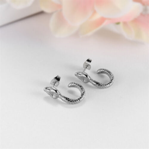 2Pcs Punk Stainless Steel Snake Dangle Ear Stud Earrings Jewelry For Men Women