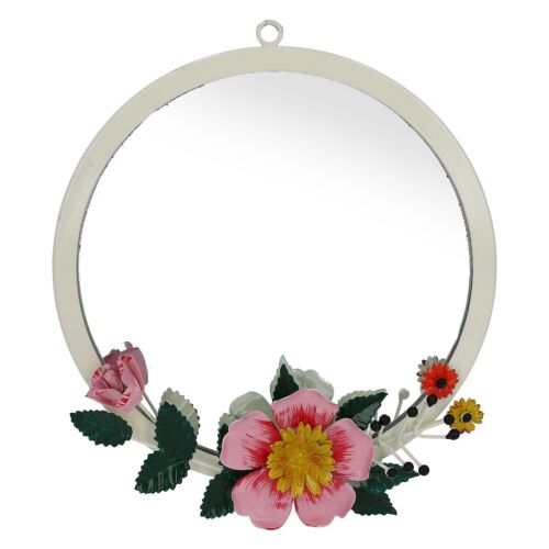 Home and Office Decor Off White Handcrafted Decorations Floral Wall Mirror