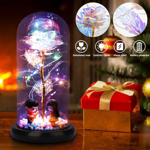 LED Enchanted Forever Rose Flower In Dome Glass Night Light