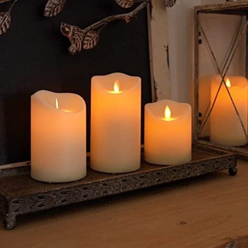 3 Pack Candles Luminara Flameless LED Timer Remote WAX Pillar Ivory Moving Wick