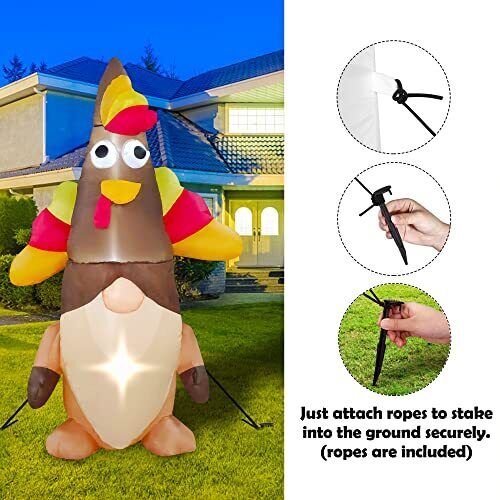 Thanksgiving 5 ft LED Inflatable Turkey Gnome Decorations Outdoor Yard