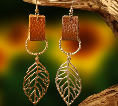 Bohemian BOHO Genuine Cowhide Leather Drop Earrings Leaf Jewelry