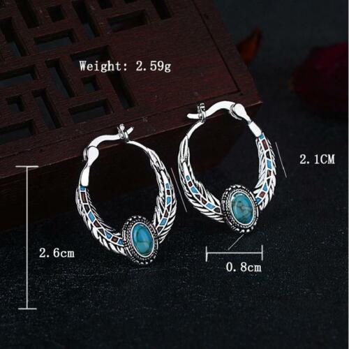 Gorgeous Boho Hoop Earrings Women 925 Silver Plated Blue Jewelry 1 Pair