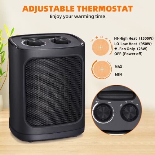 Portable Electric Ceramic Space Heater Fan Adjustable Thermostat 1500W