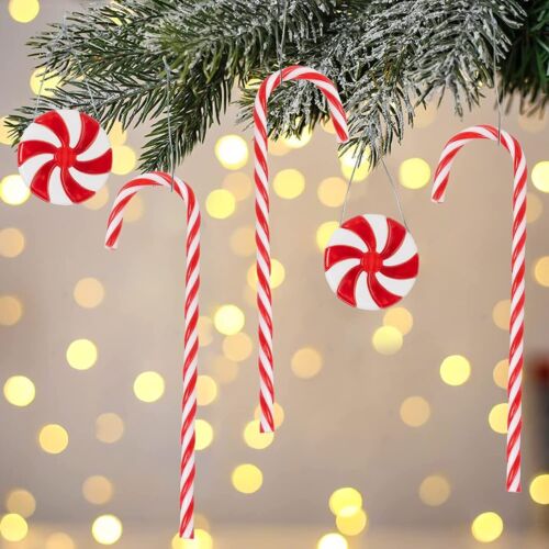 60Pcs Candy Canes Christmas Tree Decorations-Plastic Peppermint Candy Cane