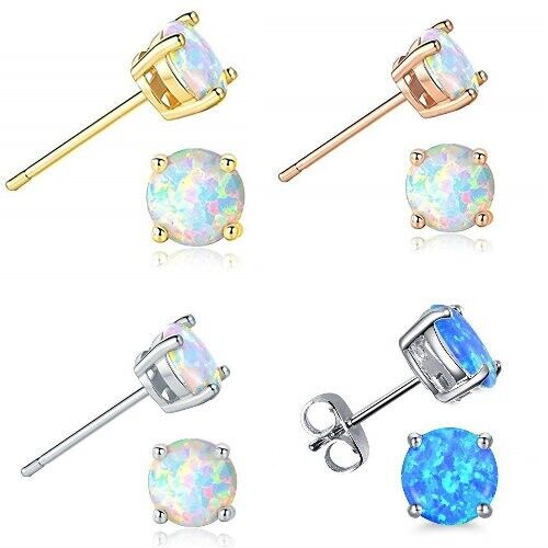 925 Sterling Silver CZ Stud Earrings Cubic Zirconia Opal Women 4PC Set