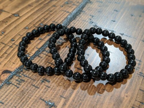 Beaded Bracelet 8mm Natural Stone Beads Men's Gorgeous Semi-Precious Black Onyx