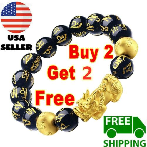 Feng Shui Black Obsidian Beads Bracelet Attract Wealth & Good Luck