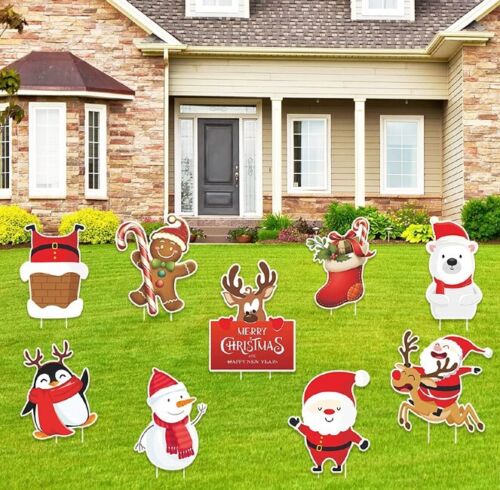 Christmas Yard Signs 9 Pcs Outdoor Decorations Xmas Ornaments Decor Stakes Lawn