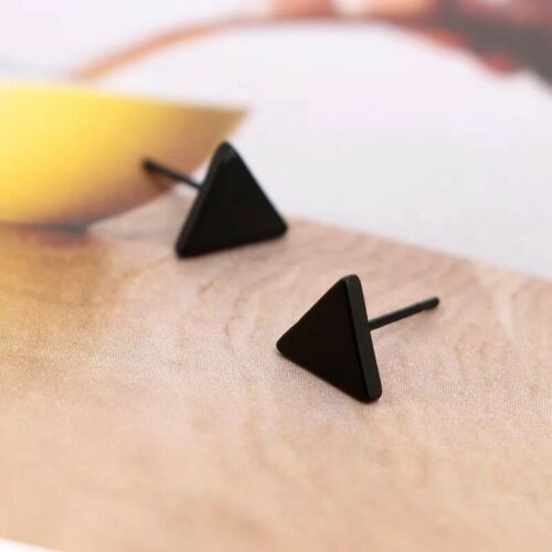 Black Silver Color Alloy Punk Triangle Flash Stud Earrings