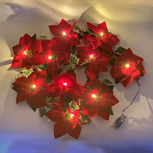 Pre-Lit Christmas Garland with lights Red Berries Leaves Christmas Decorations