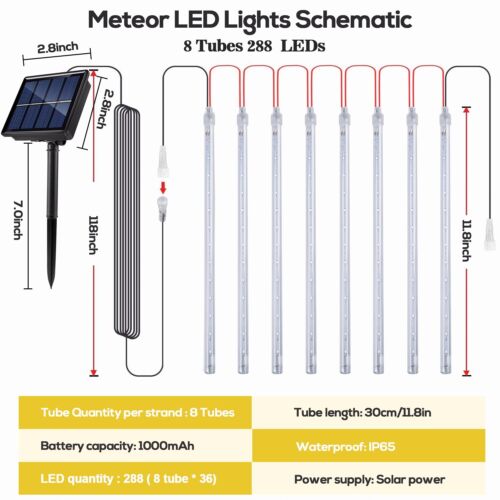 288 LED Solar Meteor Shower Lights Fairy String Falling Rain Garden Xmas Tree US