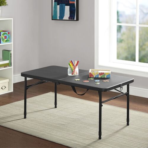 40" Plastic Adjustable Height Fold-in-Half Folding Table, Rich Black