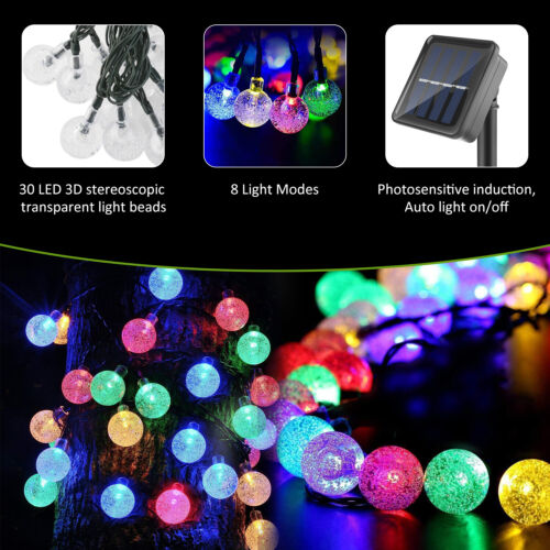 Solar Powered 30 LED String Light Garden Path Yard Decor Lamp Outdoor Waterproof