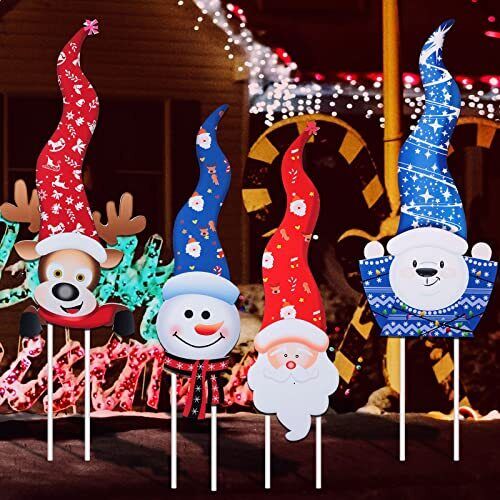 4 Pieces Outdoor Christmas Yard Signs Xmas Yard Lawn Sign Snowman Santa Claus