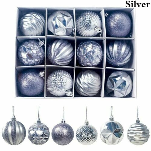 12Pcs/Box Christmas Glitter Balls Ornaments Xmas Tree Ball Hanging Party Decor