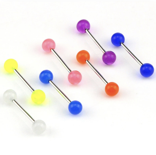 7pc Set Glow In The Dark Luminous Barbell Tongue Rings