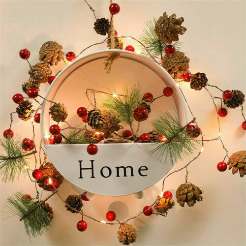 7ft Pre Lit Christmas Garland LED String Lights Pine Cones Fireplace Decoration