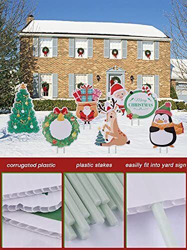 9Pcs Christmas Yard Signs with Stakes,  Winter Outdoor Lawn Signs Xmas Tree